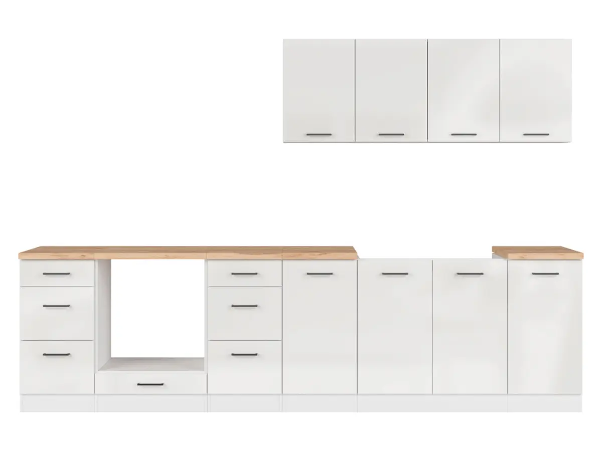 Кухонний гарнітур Junona Line 300 см крейдовий глянець зі стільницею