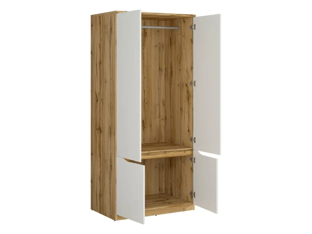 Armario de cuatro puertas Nuis 90 cm roble wotan/blanco brillo