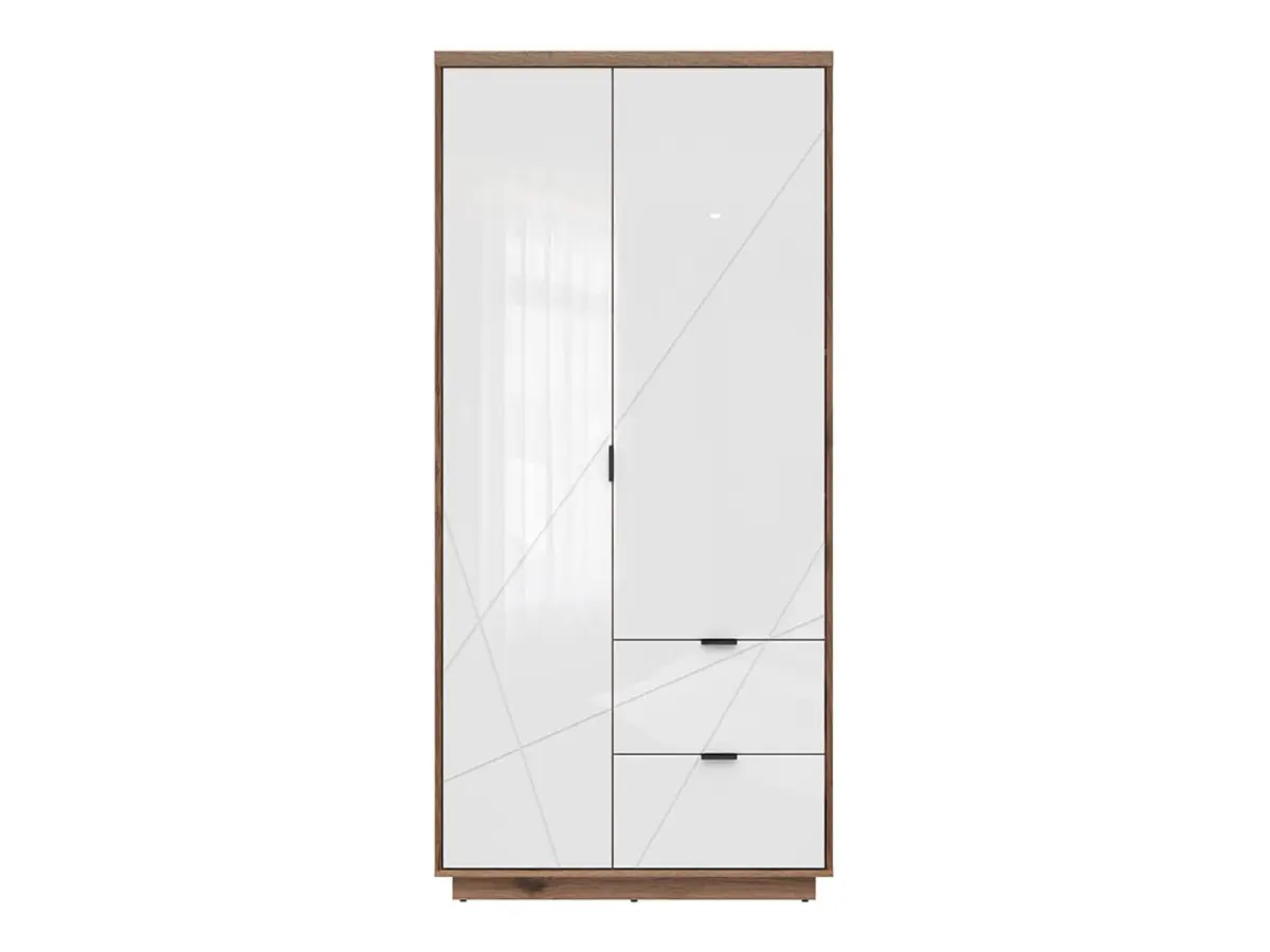 Armario de dos puertas Forn 94 cm con cajones roble delano oscuro/blanco brillo