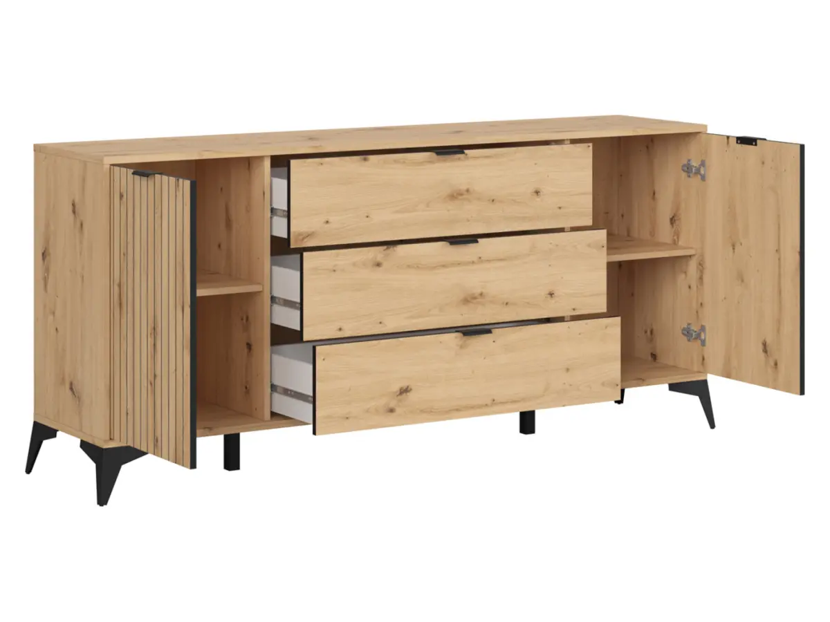 Cómoda Lamea 180 cm con 2 puertas y 3 cajones roble artisan