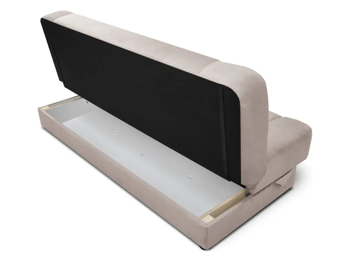 Sofá cama de tres plazas Lami con arcón beige
