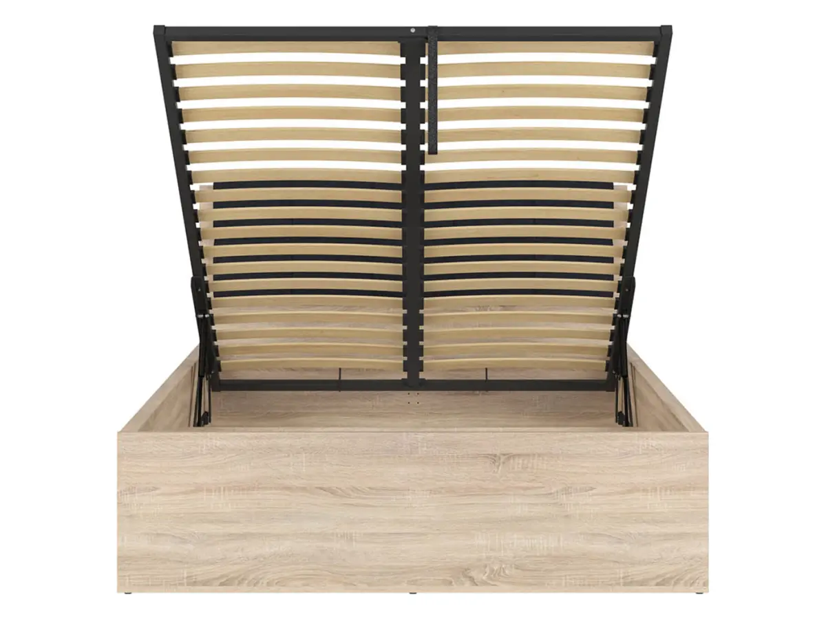 Cama Tetrix 140x200 con somier y contenedor roble sonoma