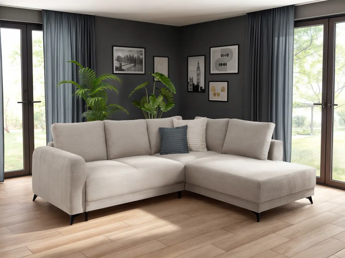 Sofá rinconera universal Martinez convertible con arcón de pana ecru