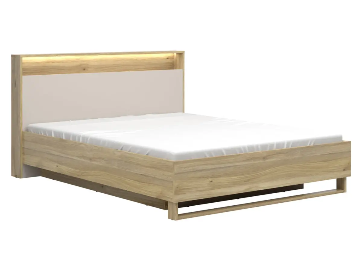 Cama Dalva 160x200 con somier y contenedor roble mauvella/cachemira