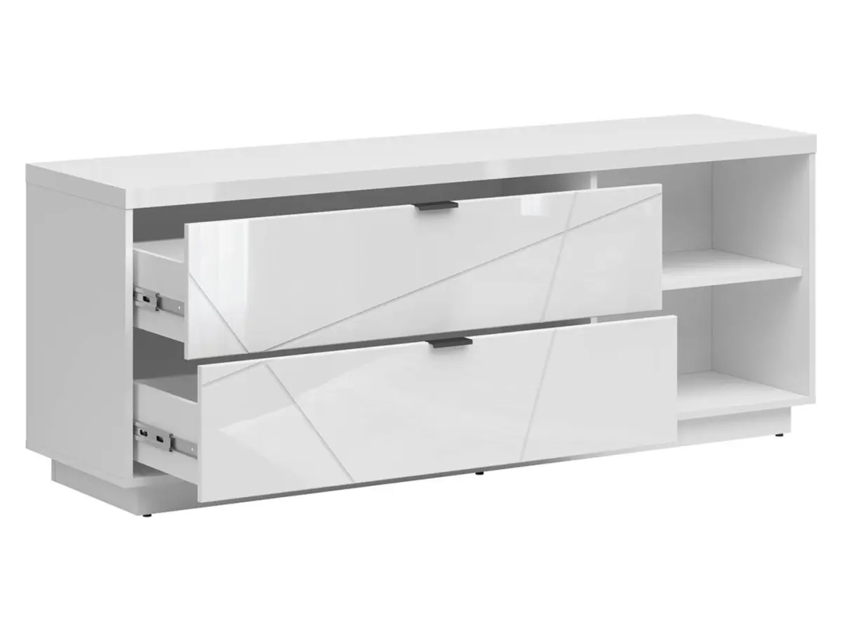 Mueble RTV Forn 156 cm con 2 cajones y estante blanco brillo