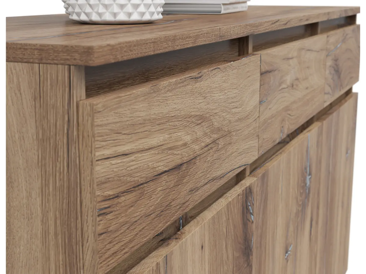 Cómoda Saturn 135 cm con 3 puertas y 3 cajones roble flagstaff oscuro