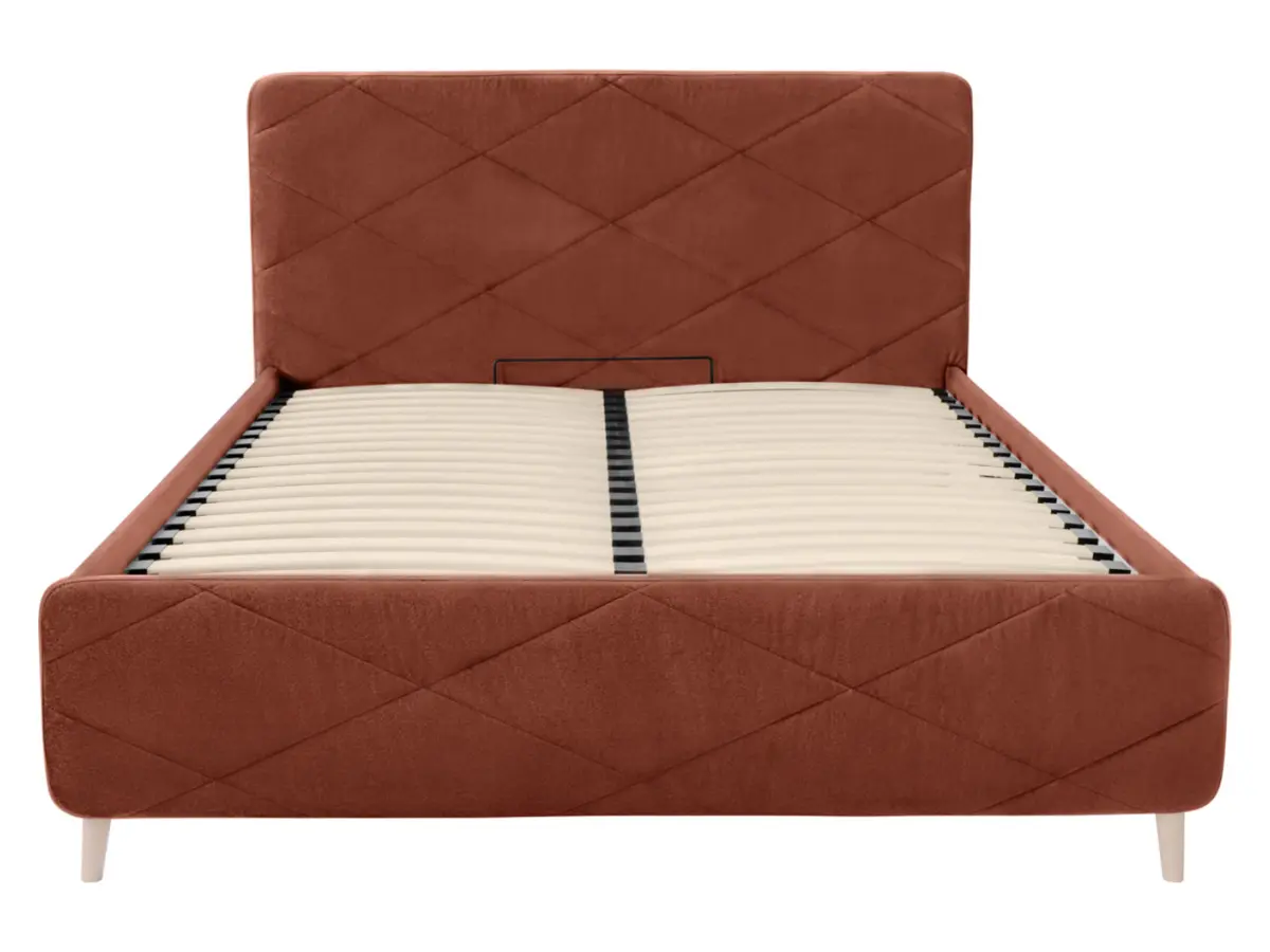 Cama tapizada Bondo 160x200 con contenedor y somier naranja
