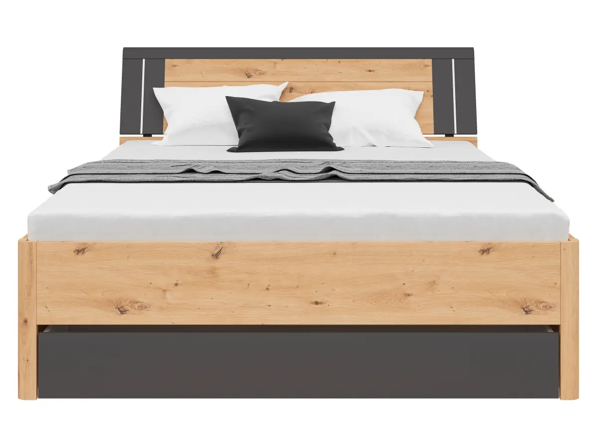 Ліжко Saturn 160x200 з 3 шухлядами дуб артизан/графіт
