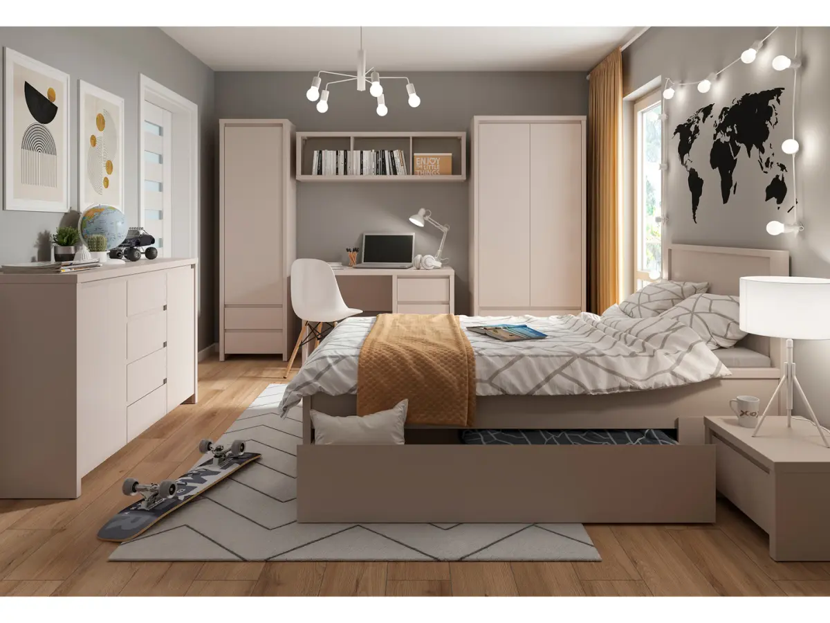 Cómoda Kaspian 144 cm con 2 puertas y 4 cajones cachemira