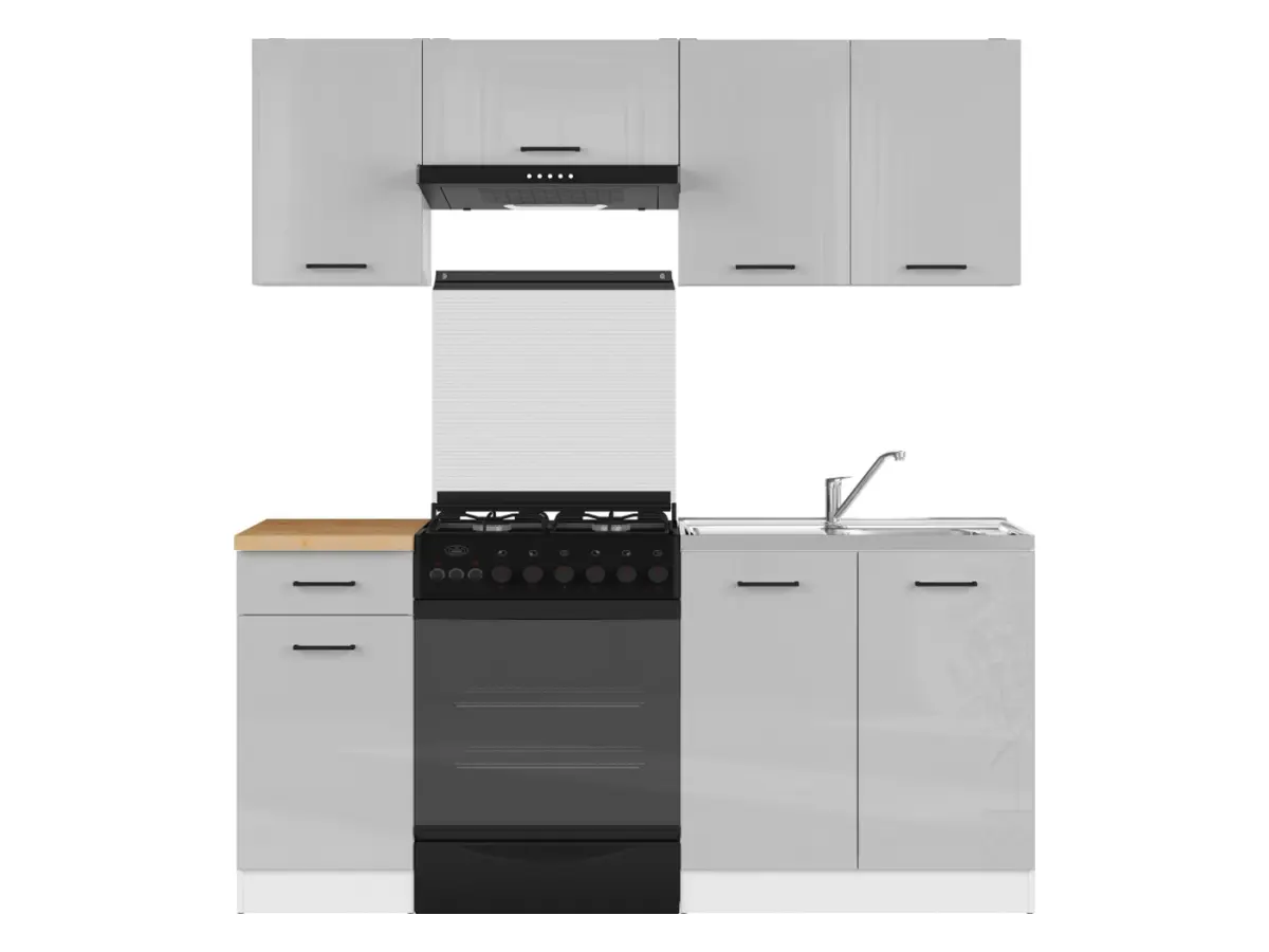 Conjunto de cocina Junona Line 180 cm gris claro brillo con encimera