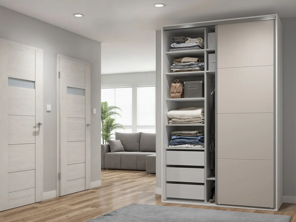 Armario de puertas correderas Flex 150 cm con espejo blanco/cachemira