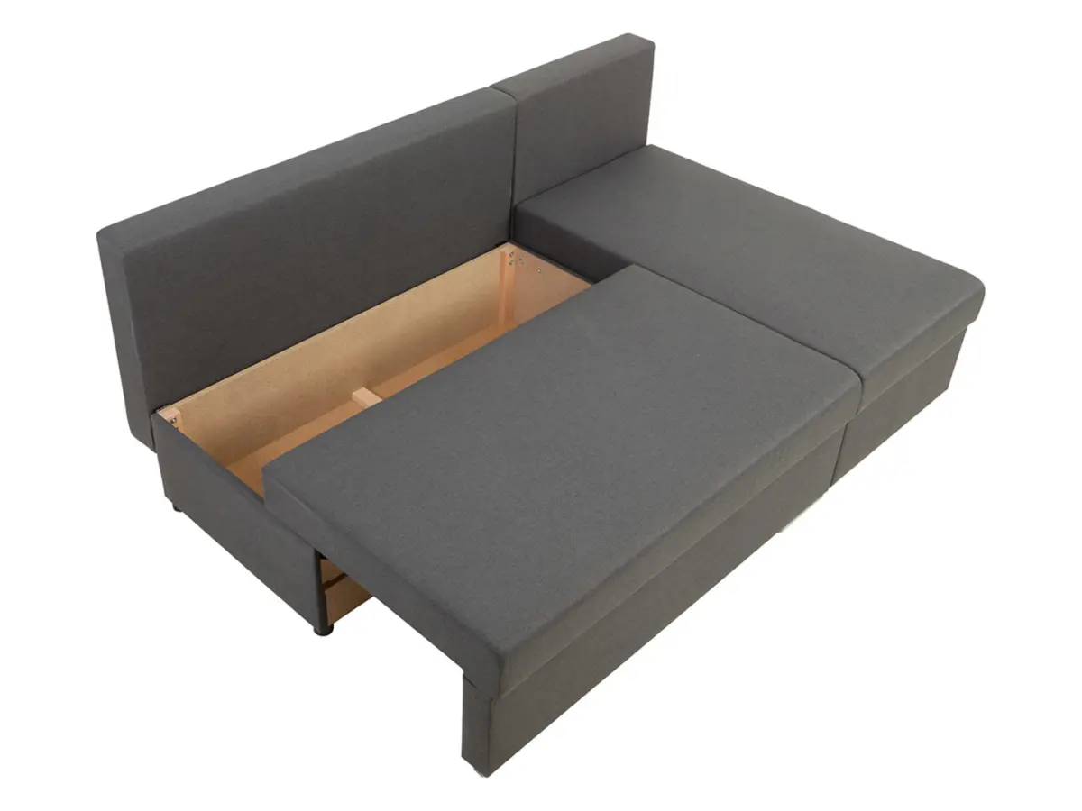 Sofá de esquina universal Laro convertible con arcón gris oscuro