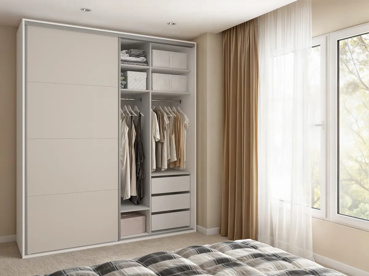 Armario de puertas correderas Flex 200 cm con espejo blanco/cachemira