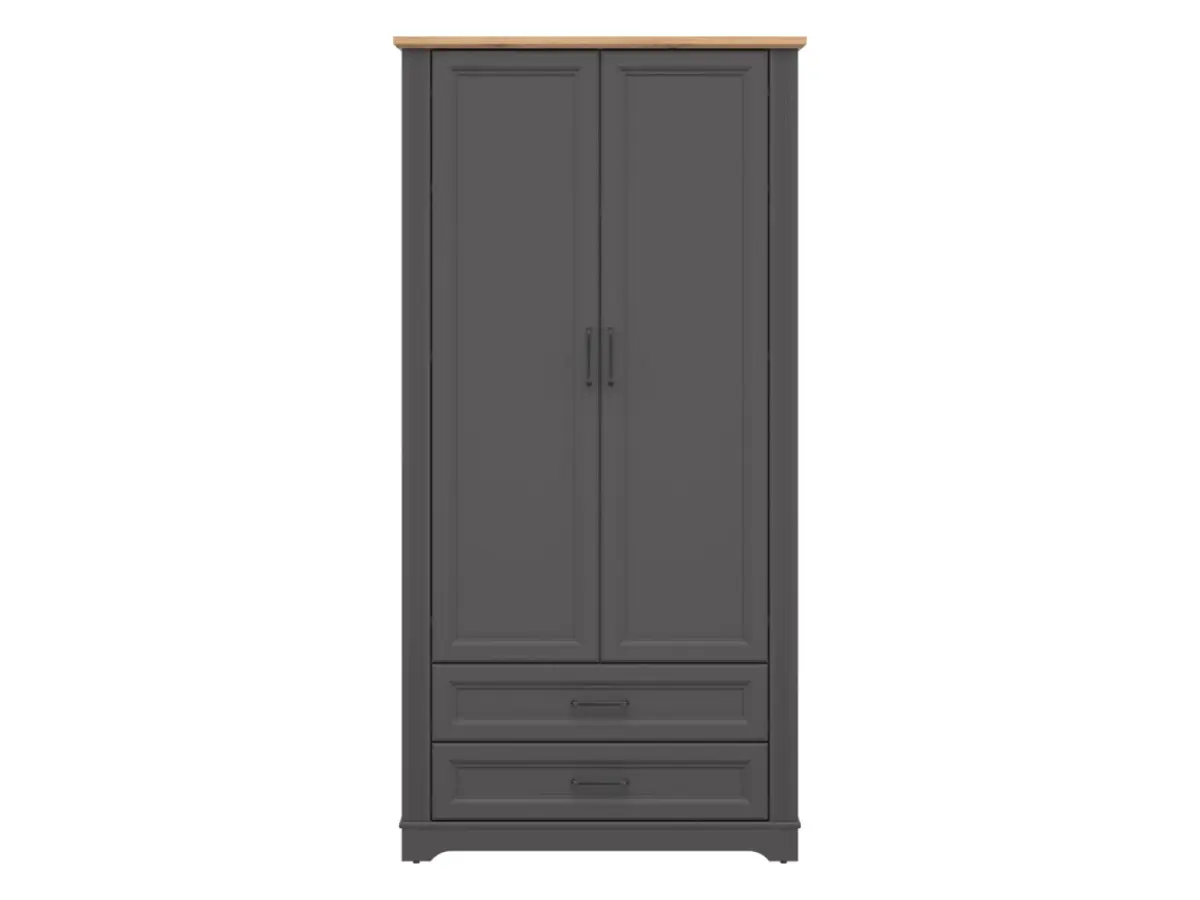Armario de dos puertas Tolmin 100 cm con 2 cajones grafito/roble artisan