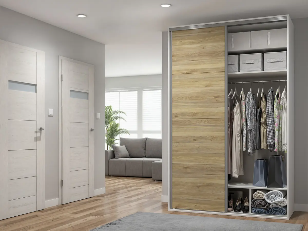 Armario de puertas correderas Flex 150 cm con espejo FLEX-blanco/roble mauvella