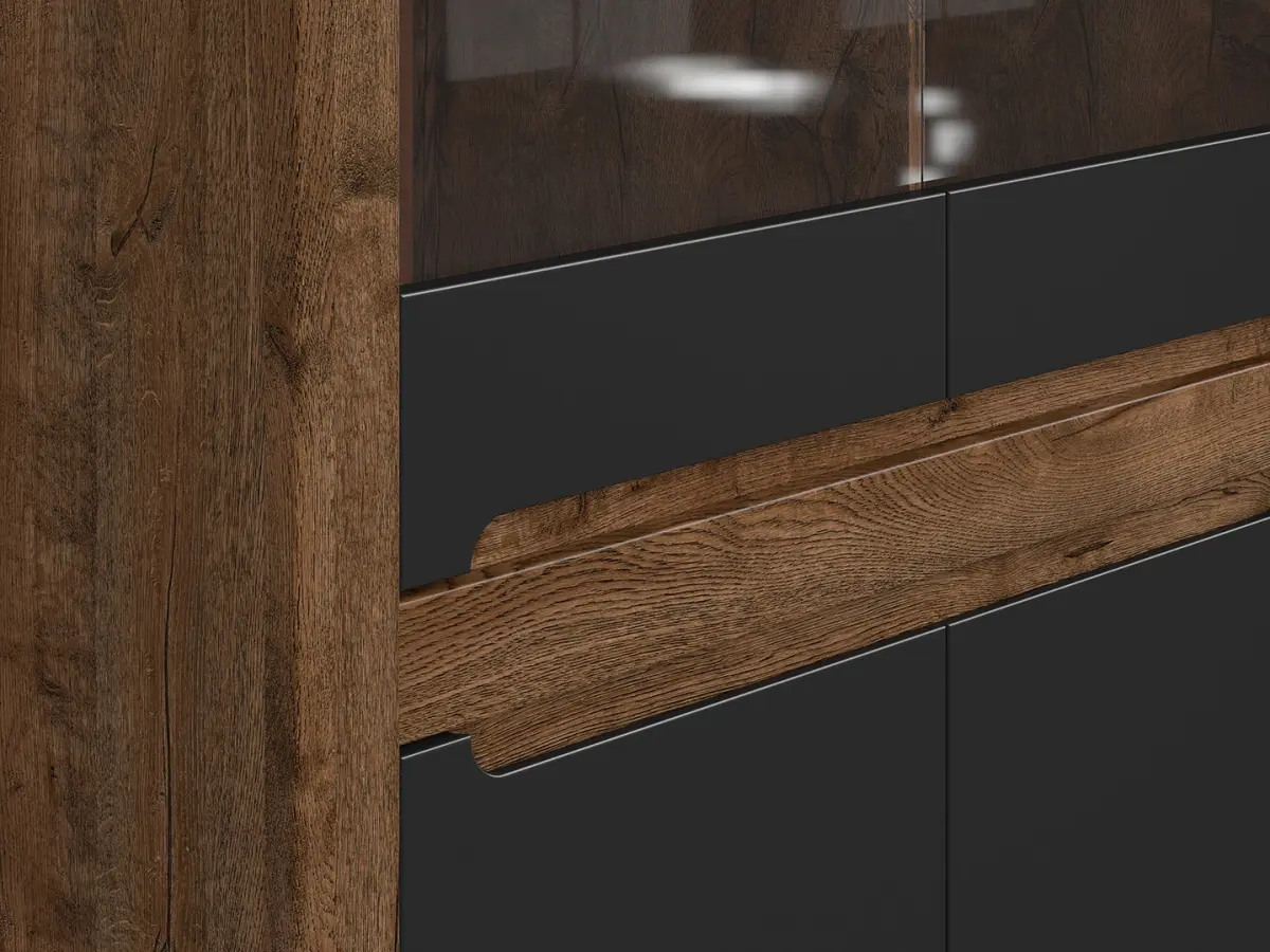 Vitrina Ruso 104 cm con 4 puertas roble april/negro mate