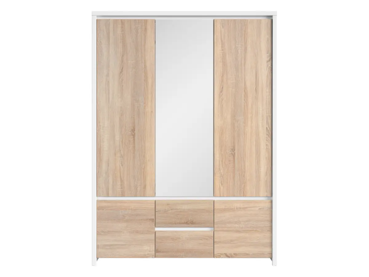 Armario de cinco puertas Kaspian 153 cm con espejo y cajones blanco/roble sonoma