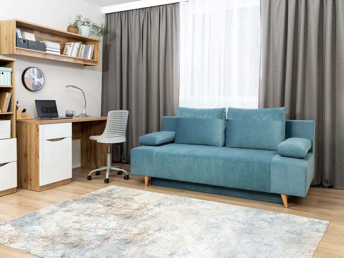 Sofá de tres plazas Leon convertible con arcón turquesa