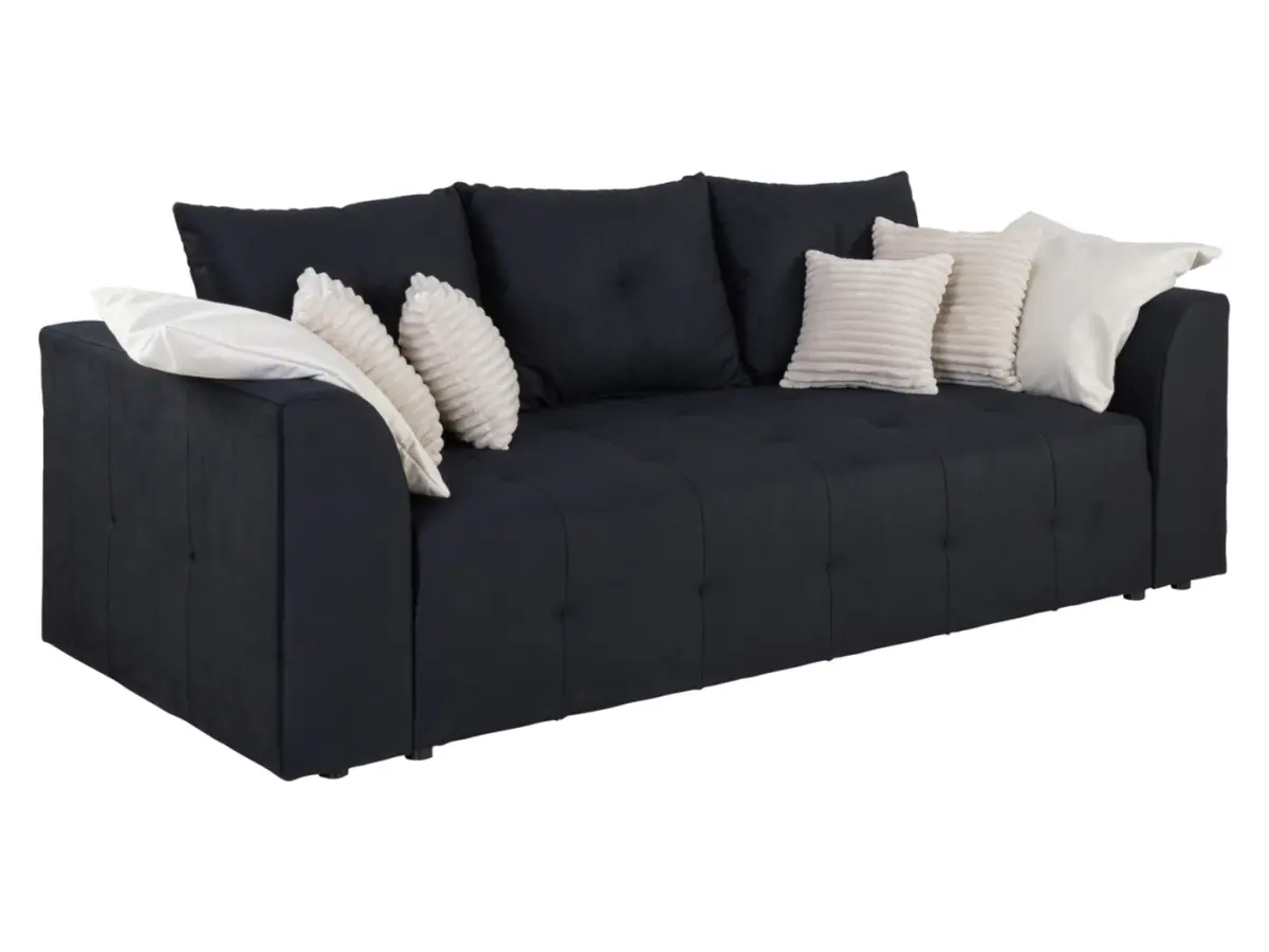 Sofá de tres plazas Royal IV convertible con arcón negro