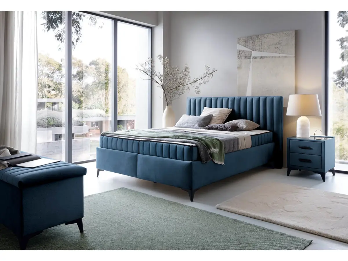 Cama continental Joy 160x200 con contenedores azul