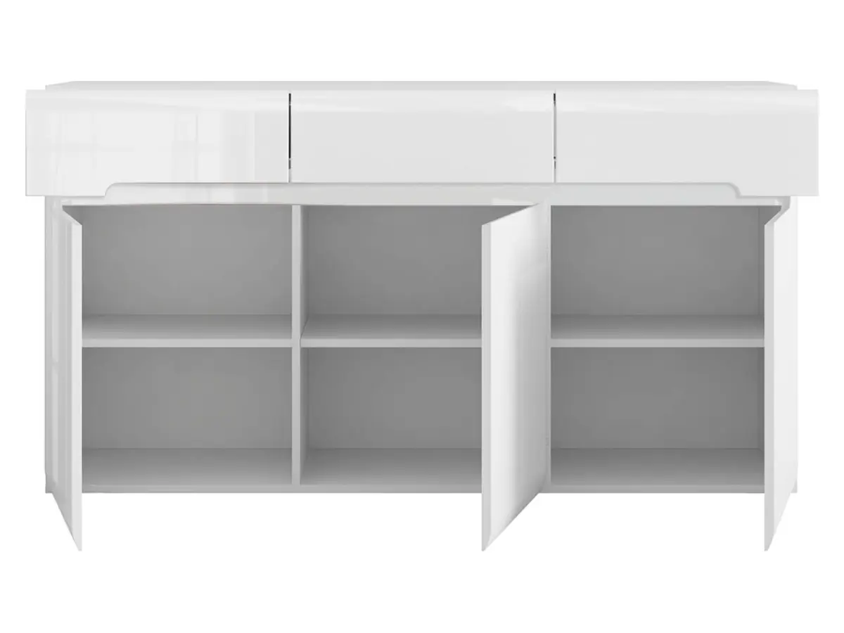 Cómoda Azteca Trio 150 cm con 3 puertas y 3 cajones blanco brillo