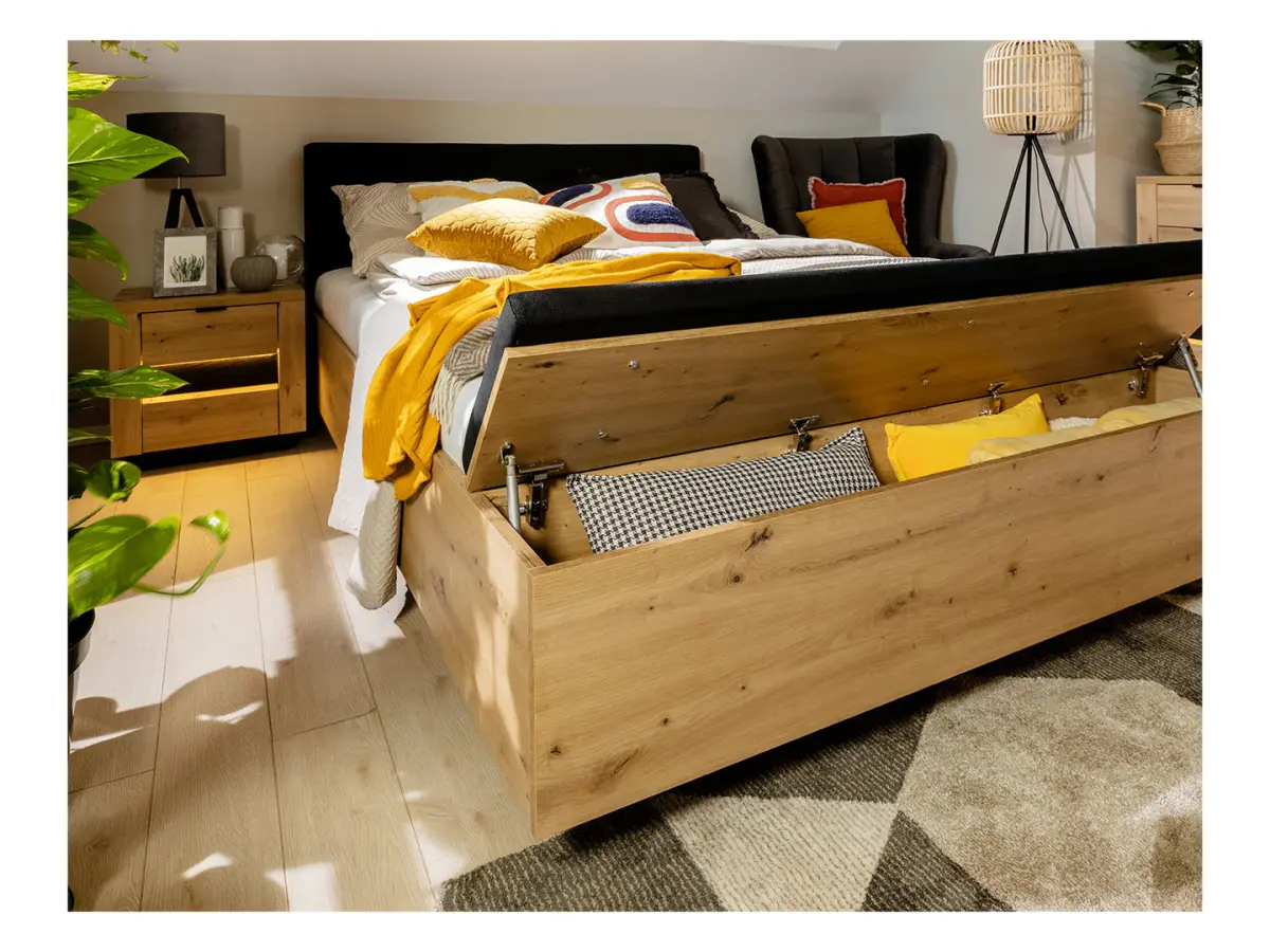 Cama Ostia 140x200 con somier y contenedor roble artisan