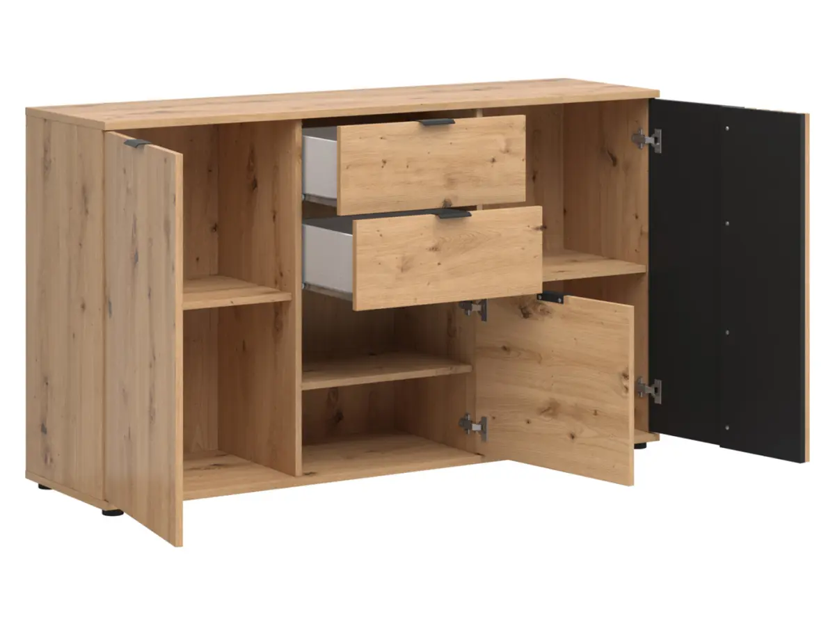 Cómoda Vabres 150 cm con 3 puertas y 2 cajones roble artisan listones