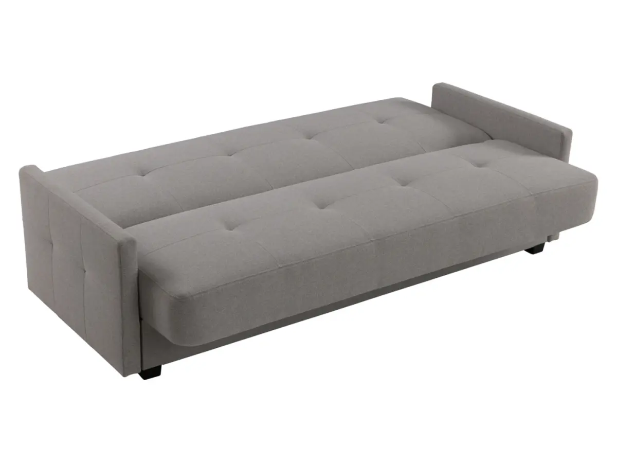 Sofá cama de tres plazas Maro plegable con arcón, tela trenzada gris