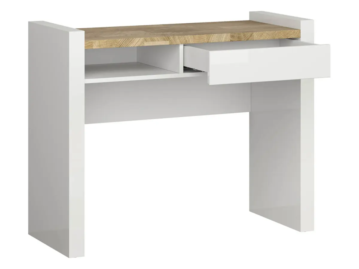 Tocador Alameda 100 cm con cajón y estante blanco brillo/roble westminster