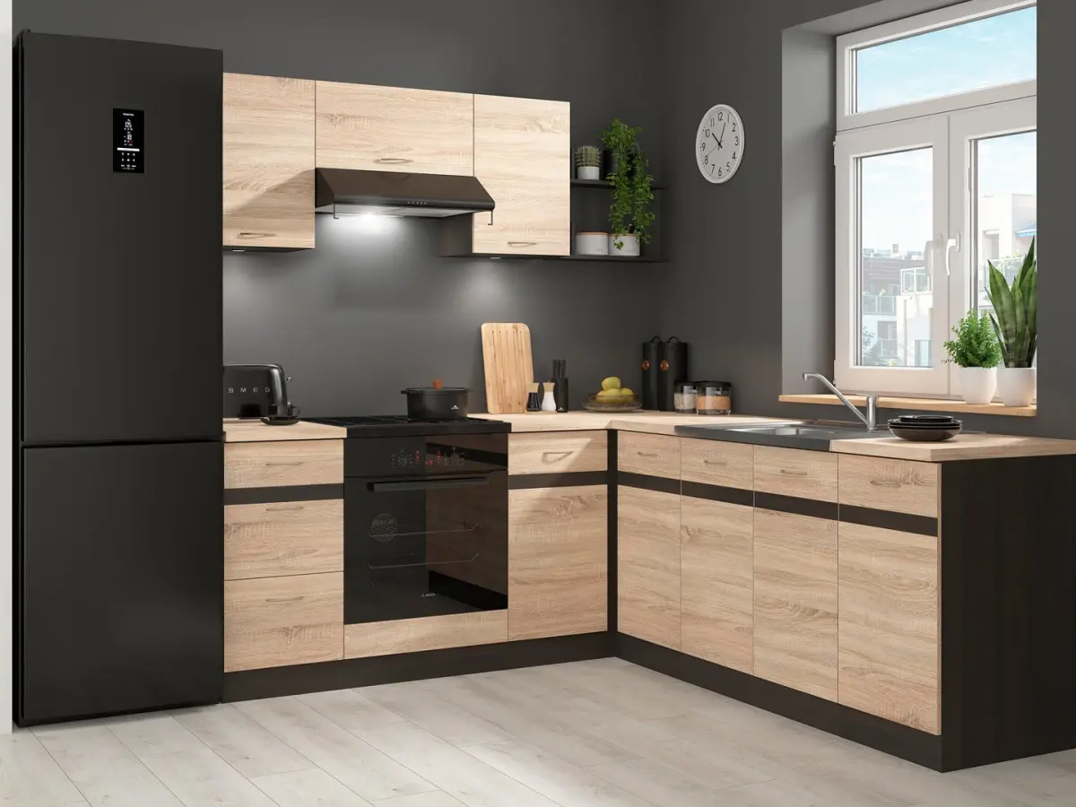 Кухонный угловой комплект Junona Line 200x220 левый дуб сонома без столешницы