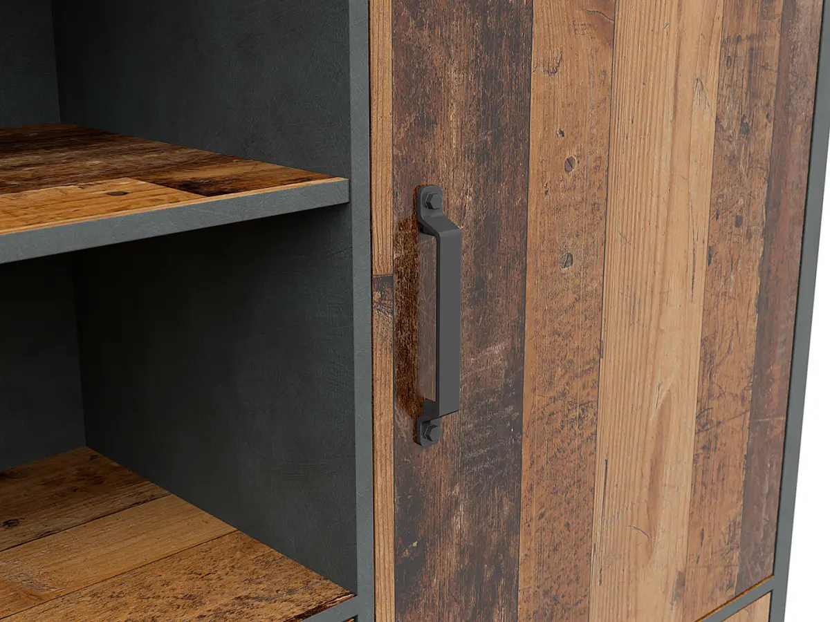 Shelving unit Weston 120 cm with 3 doors, drawer and 4 shelves old style pine