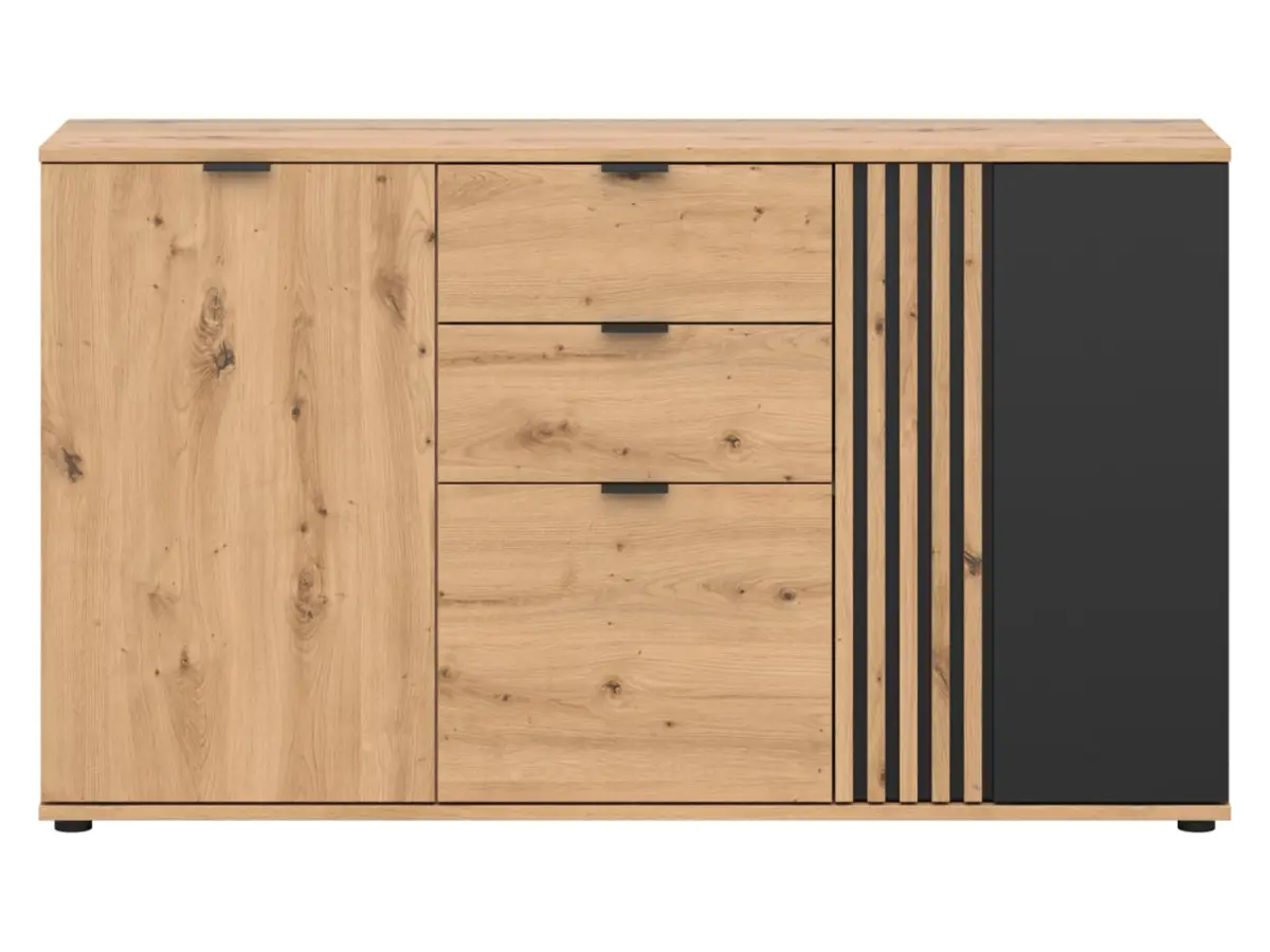 Cómoda Vabres 150 cm con 3 puertas y 2 cajones roble artisan listones