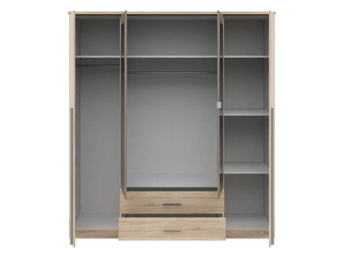 Armario de cuatro puertas Kredo 181 cm con espejo y cajones roble sonoma
