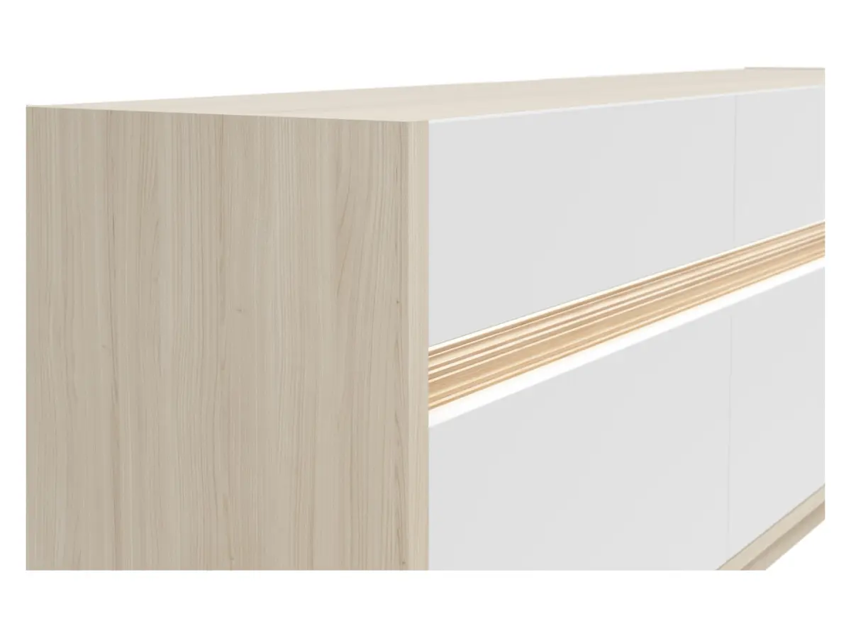 Mueble RTV Kim con 3 cajones y puertas roble riva claro/blanco