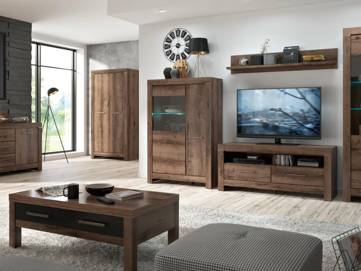 Mueble RTV Balin 140 cm con 2 cajones y un estante roble monastery