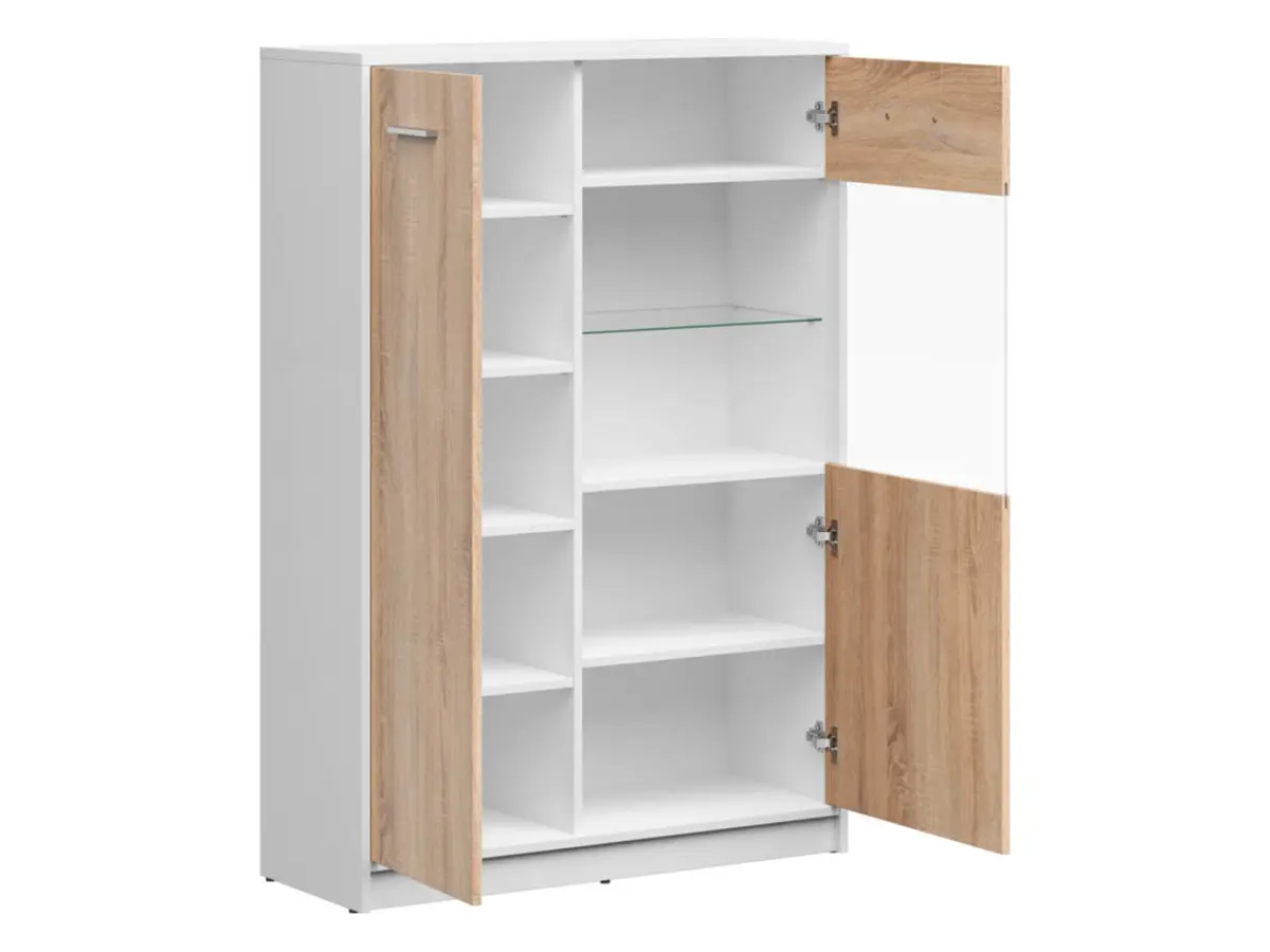 Vitrina Nepo Plus 90 cm con 2 puertas blanco/roble sonoma