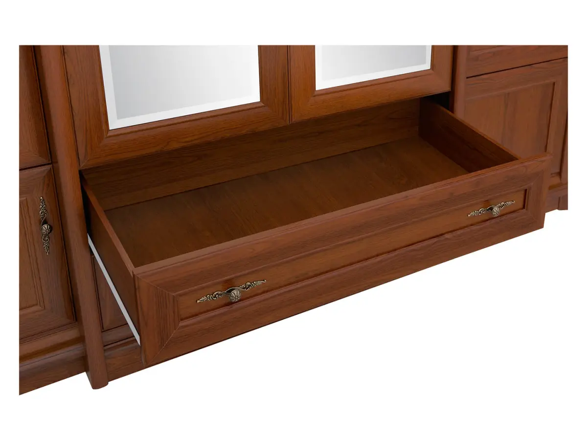Armario de seis puertas Kent 227 cm con espejo y cajones castaño