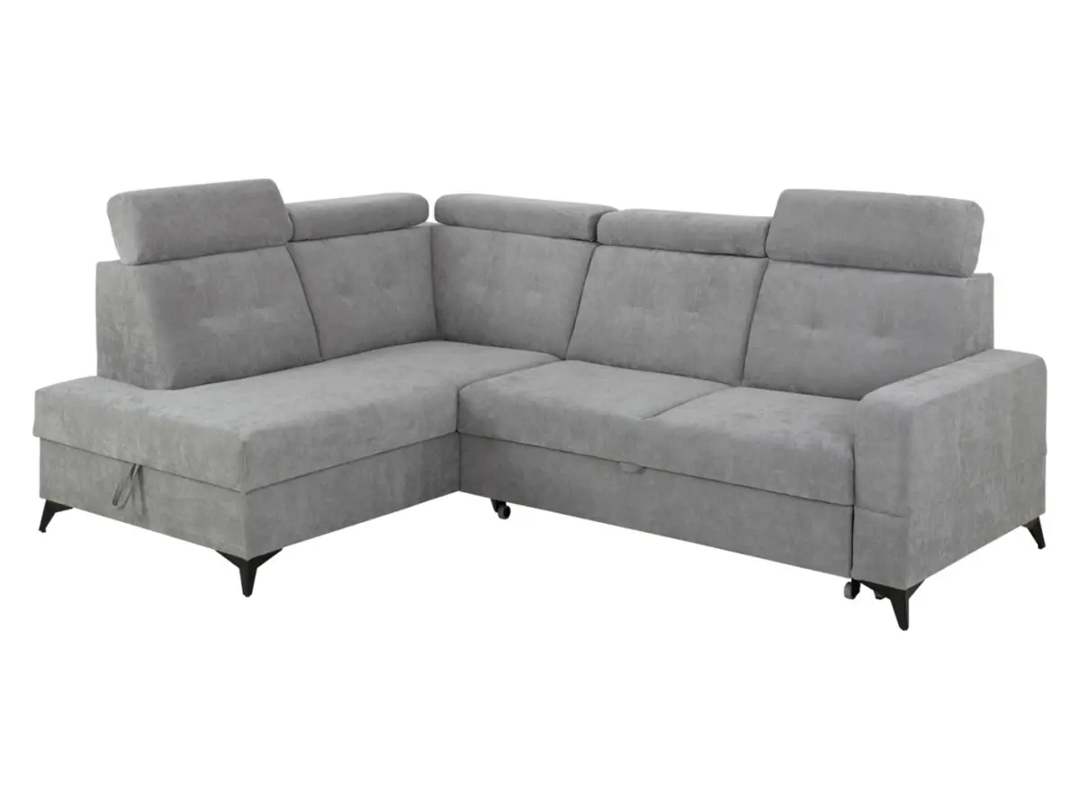 Sofá rinconera izquierdo Amado convertible con arcón gris