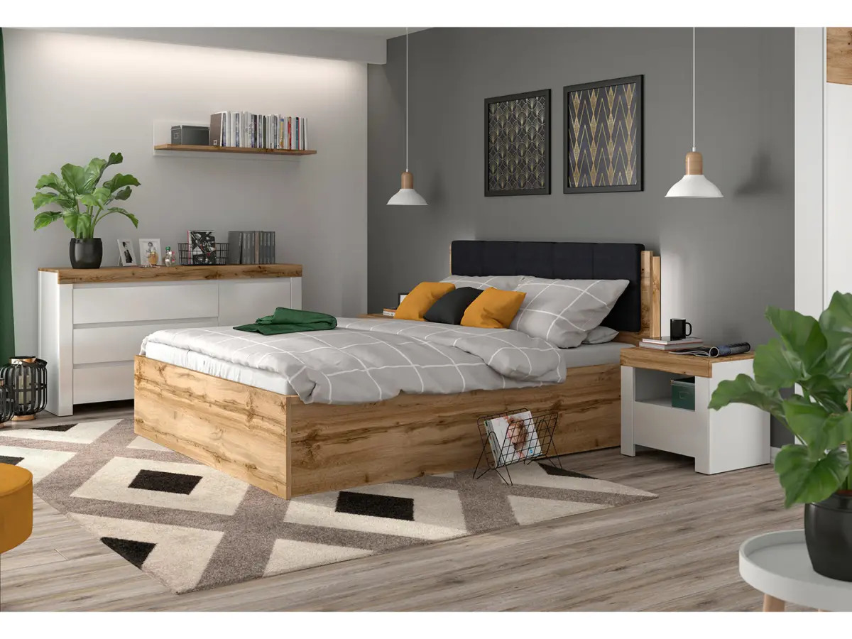 Cama Tetrix 120x200 con somier y contenedor roble wotan