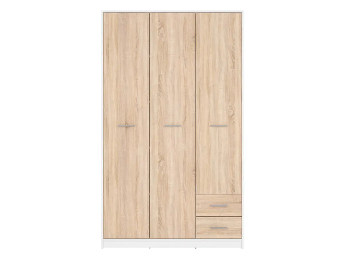 Armario de tres puertas Nepo Plus 118 cm con cajones blanco/roble sonoma