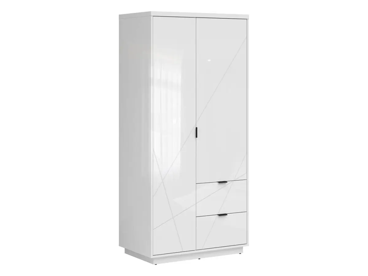 Armario de dos puertas Forn 94 cm con cajones blanco alto brillo