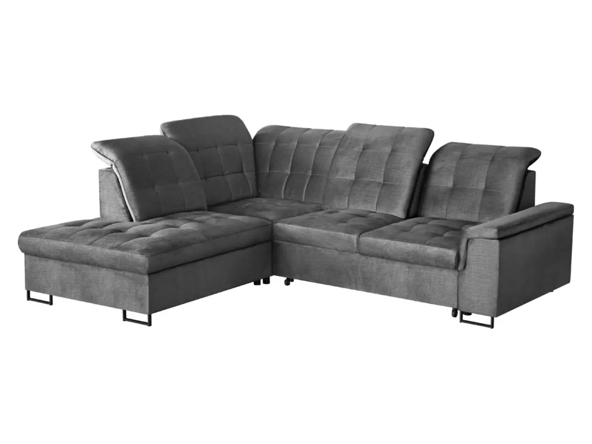 Sofá rinconera izquierdo Aragon extensible con reposacabezas y asiento regulables gris