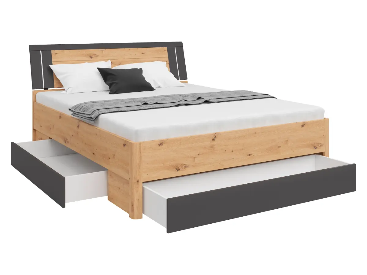 Ліжко Saturn 160x200 з 3 шухлядами дуб артизан/графіт