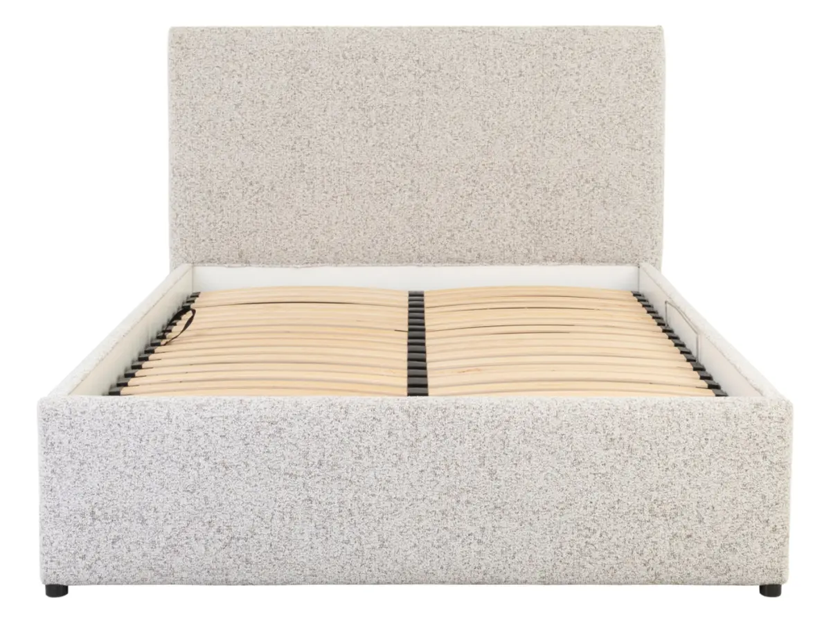 Cama tapizada Tripo 140x200 con somier y arcón beige