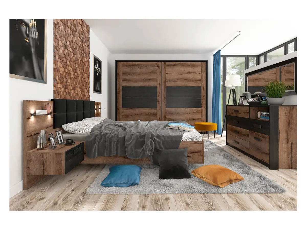 Cama Kassel B1 140x200 con somier y contenedor roble monastery