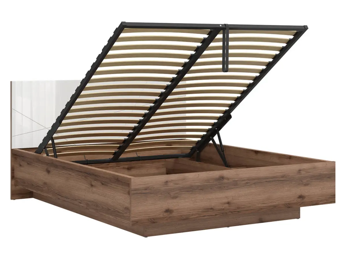 Cama Forn 160x200 con somier y arcón roble delano oscuro/blanco