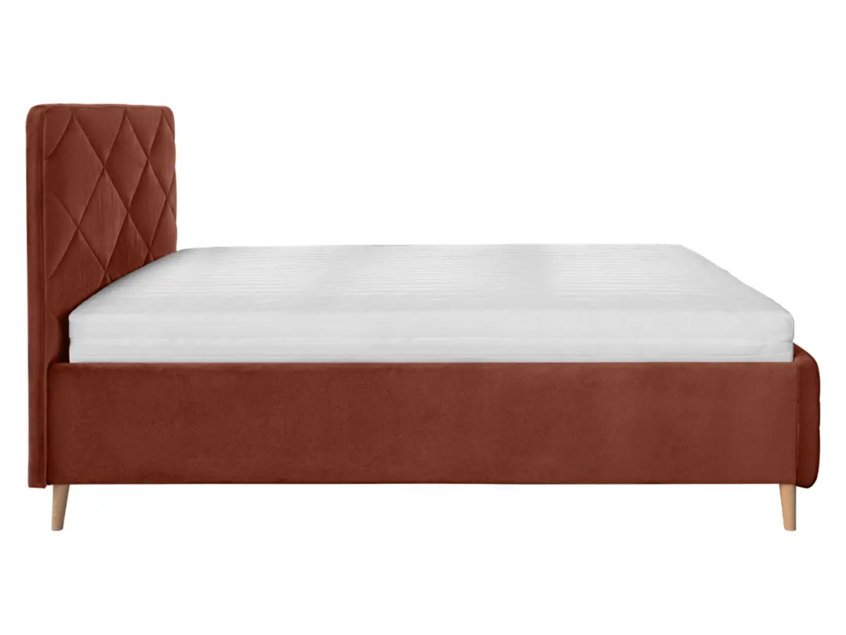 Cama tapizada Bondo 140x200 con arcón y somier naranja