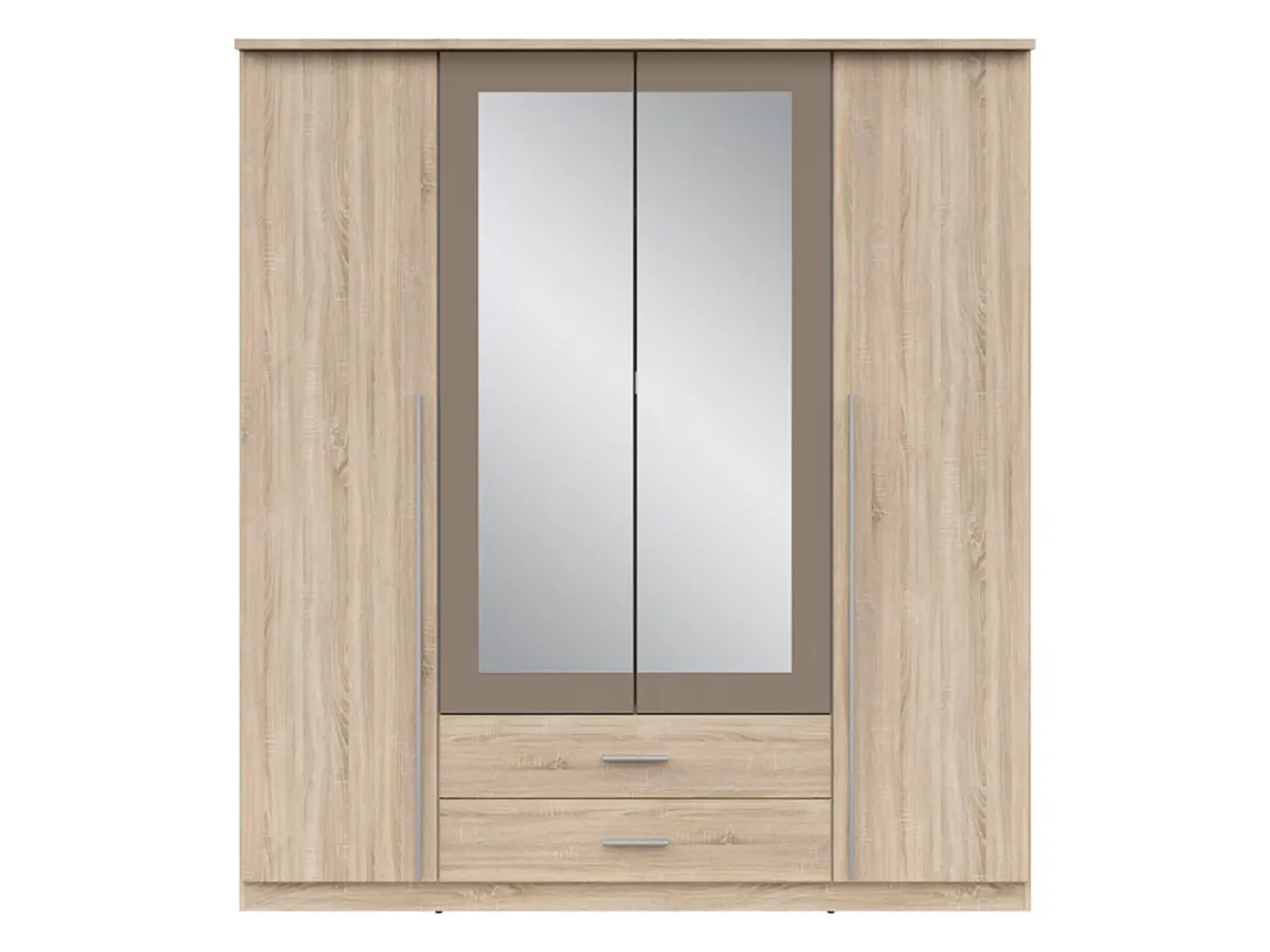 Armario de cuatro puertas Kredo 181 cm con espejo y cajones roble sonoma