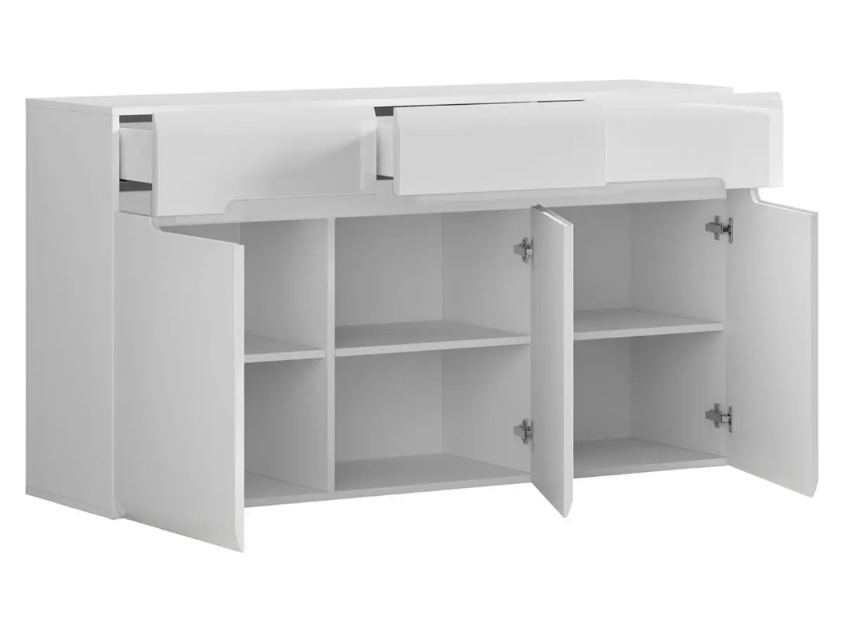 Cómoda Azteca Trio 150 cm con 3 puertas y 3 cajones blanco brillo