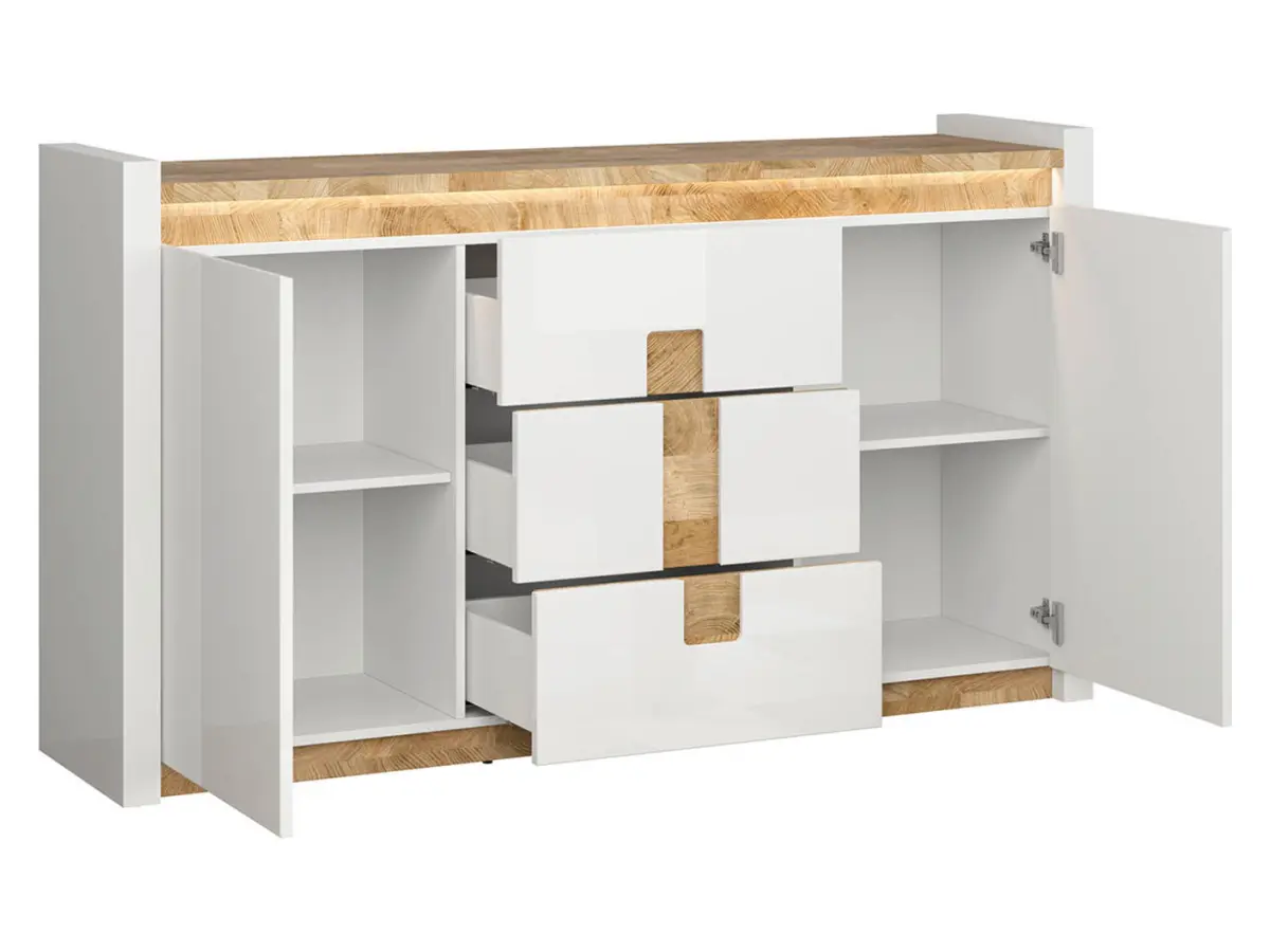 Комод Alameda 172 см с 2 дверями и 3 ящиками дуб вестминстер/белый глянец